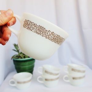 Pyrex Woodland Mugs - White Milk Glass and Floral